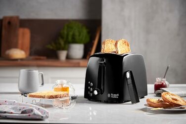 Тостер Russell Hobbs Textures+ з 2-ма тостами, чорний (850W, 6 рівнів підсмажування, підставка для бургерів, щипці)
