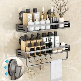 Настінна поличка для душу Onemake з присосками, 2 шт., 40 см, чорна матова