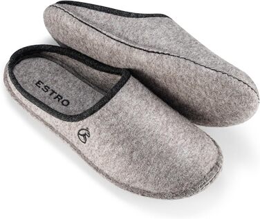 Чоловічі фетрові тапочки ESTRO - теплі зимові халапи для дому, широка модель, сірий колір, розмір 45 EU