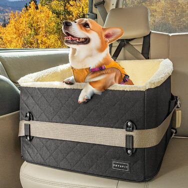 PETSFIT Автокрісло для собак, підняте на 12.5 см, для собак до 12 кг, чорний колір, знімний плюшевий чохол, безпечне кріплення