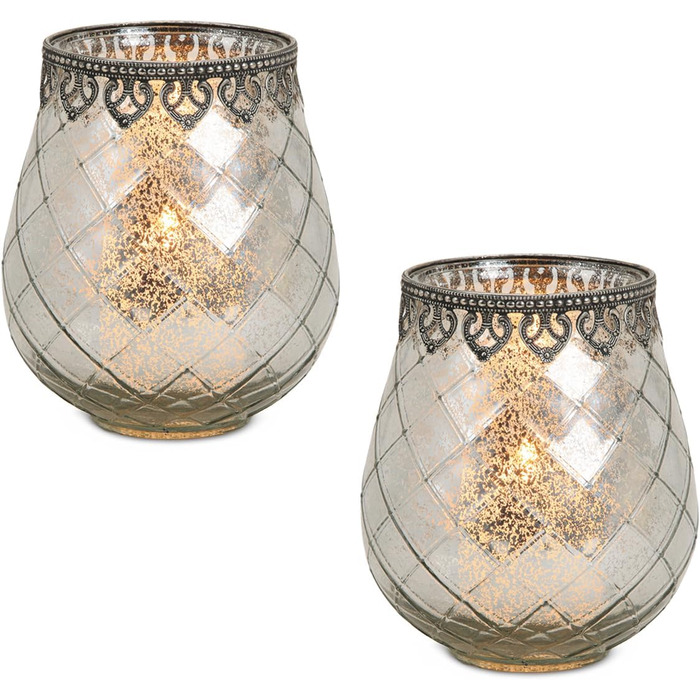 Vintage Candle Glasses Lanterns Silver - 2 Modern Candle Glasses in 14 cm as Candle Holders, Lanterns, Tealight Holders - Boho Candle Holders, Tealight Glass as Wedding Table Decoration, Balcony, Garden Decoration (2x 18 cm - silver)