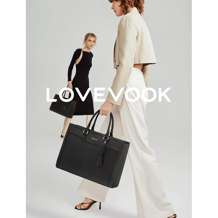 LOVEVOOK 17-Inch Laptop Bag Black Handbag Women's Large Shopper Leather Tote Bag Work Bag Shoulder Bags Briefcase College Teacher Bag Shoulder for Business School