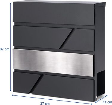 Поштовий ящик Verda з газетницею, нержавіюча сталь, антрацит, 37x37x11 см, з ключами, вікном та табличкою для імені - сучасний вуличний поштовий ящик