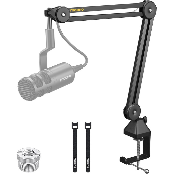 Кріплення для мікрофону MAONO BA37, регульоване, з адаптером 3/8'-5/8', сумісне з Blue Yeti, HyperX QuadCast, FIFINE, для подкастів та стрімінгу, чорне