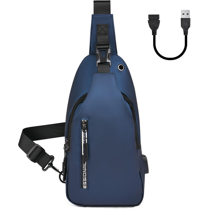Чоловіча нагрудна сумка через плече, Oxford-тканина, USB-порт для зарядки, водонепроникна, для спорту, роботи, велосипеда, подорожей (Синій #4)