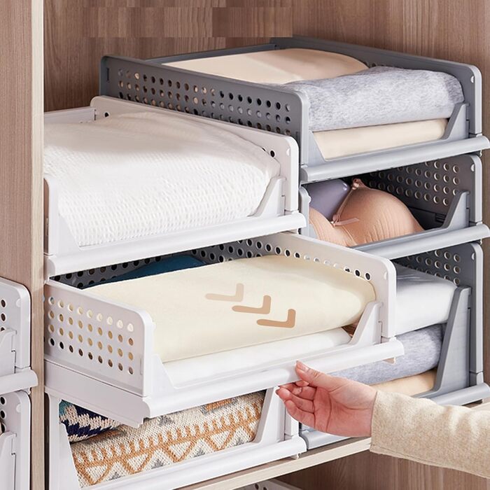 Closet Organizer 3-Piece Set, Foldable Storage Box, Organization System for Drawers, Lockers, and Closets (White) (Width-14cm*6)
