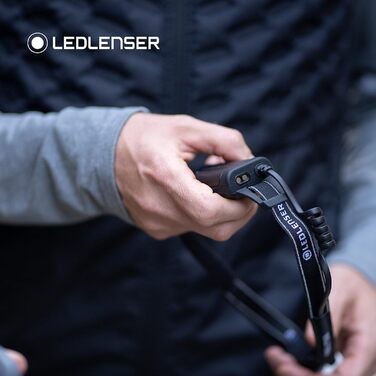 Ліхтарик налобний Ledlenser NEO5R для бігу, 600 лм, акумуляторний, з червоним заднім світлом, відбиваючий ремінець, грудний ремінь, поворотна голівка, чорний/сірий