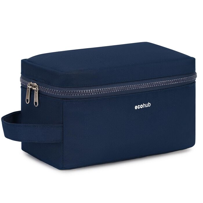 Чоловіча дорожня косметичка ECOHUB, водонепроникна, з відділенням для мокрого та сухого, двома блискавками, темно-синя, L