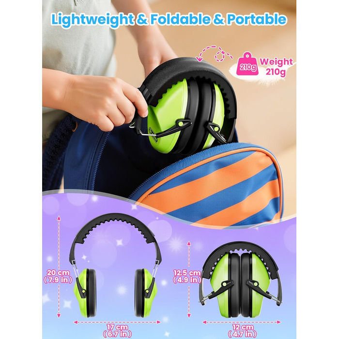 Навушники для захисту від шуму Dr.meter для дітей - пасивні навушники-затички для вух, SNR 27dB, для школи, аутизму, сну, навчання, гри на барабанах, зелені