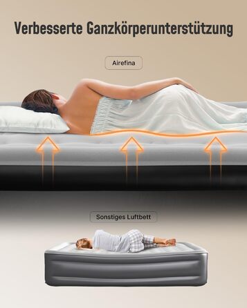 Надувне ліжко Airefina для 1 особи з вбудованим насосом, 99x190x46 см. Гостьове ліжко, компактне, з сумкою для перенесення, до 295 кг