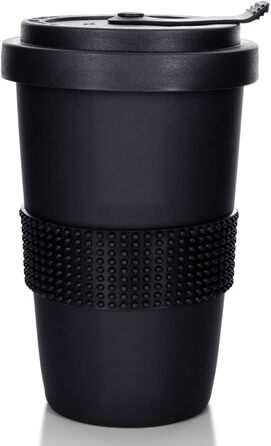 Mahlwerck Coffee-to-go Mug, Porcelain Coffee-to-go Cup with Leak-proof Lid, Design, Grey, 400ml (1 Piece (1-Pack), Black)