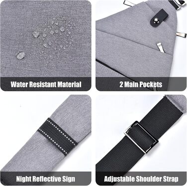 Сумка на груди Fibrdoo, антикрадіжна, через плече, чоловіча/жіноча, сіра, для подорожей, спорту та активного відпочинку