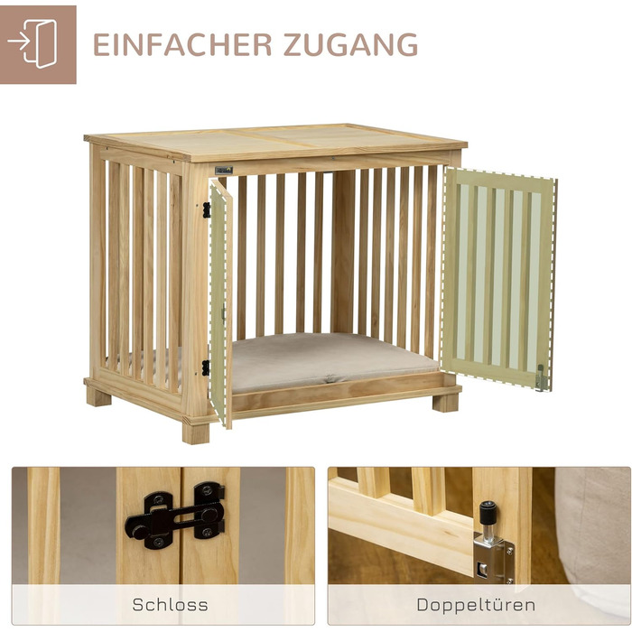 Клітка для собак Pawhut, дерев'яна, для середніх собак, з подушкою, 82.5 x 57 x 72 см