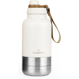 Ізольована портативна пляшка для води для собак GrandTies з двома знімними мисками, вилка-поїльник, водонепроникний контейнер для корму, аксесуари для собак для прогулянок, походів, кемпінгу (950 мл, пудрово-зелений) Ivory White Medium 32oz/950mL