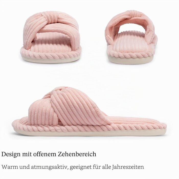 Жіночі капці для дому з ефектом пам'яті (Memory Foam) Chantomoo, відкриті пальці, велюрові, протиковзкі, рожеві (розмір 37/38 EU)