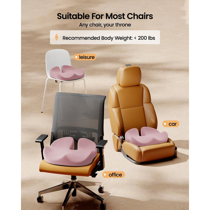 Ортопедична подушка для сидіння ProtoArc для офісного крісла: ергономічна, з піною Memory Foam, для рівномірного розподілу тиску, для комфорту протягом дня (роликове крісло, автомобіль) (Рожевий, Великий)