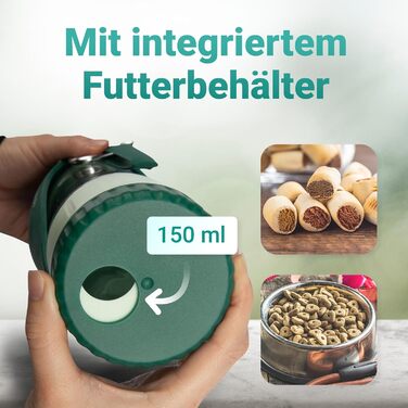 Турбунок для собак Emmi-pet 600 мл з контейнером для корму 150 мл – портативна пляшка для пиття в дорогу для маленьких та великих собак – ідеально підходить для подорожей, походів та активного відпочинку – гігієнічний та легко миється – аксесуари для соба