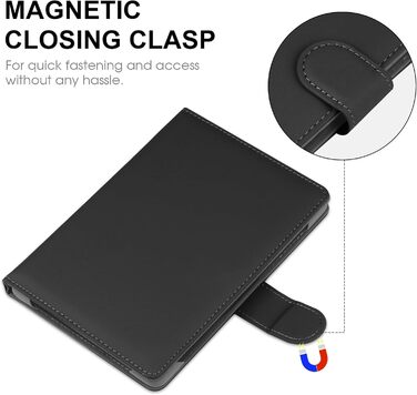 Чохол для Kindle, Kobo, Pocketbook, Tolino, Sony eReader (6.8'') - шкіряний, зі стійкою, чорний