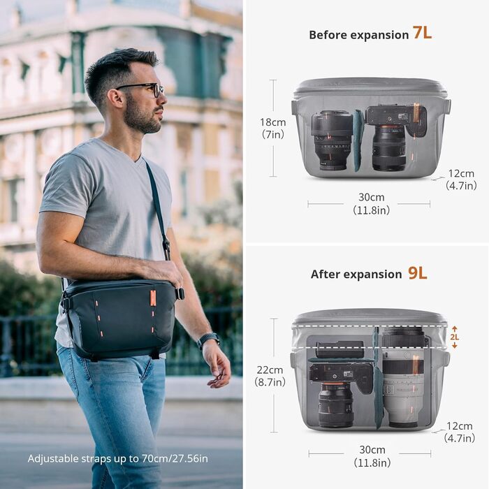 Сумка для камери PGYTECH OneMo Sling – водонепроникна фотосумка на плече для Sony, Canon, Nikon, DJI Mini 4 Pro, DJI Avata 2, DJI Mavic, Stativ, Laptop (Camo, 7L-9L)