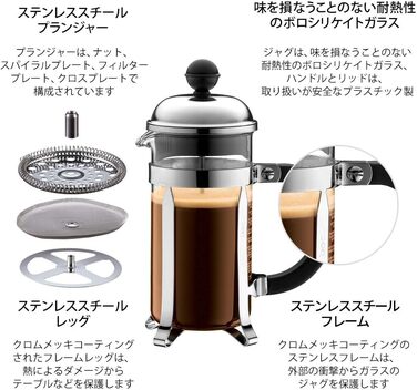 Френч-прес Bodum Chambord 1 л, набір з 6 двошарових склянок Pavina 350 мл, мідний, глянцевий