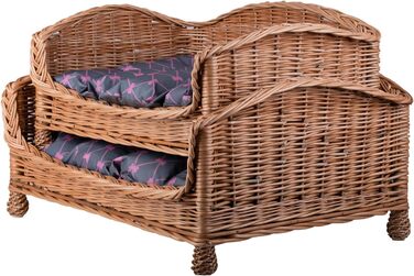 Корзина для собак і котів з ротангу з м'яким лежаком - лежак для тварин, корзина для собак, корзина для котів, собаче ліжко, котяче ліжко (64x42 H35, сірий)