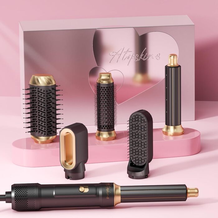 Набір для укладки волосся 6 в 1 Atopskins: фен-щітка, плойка, іонізація, 1000W, чорний