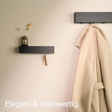 Ключниця настінна Designfabrik Hamburg: сучасний органайзер для ключів з полицею, металевий тримач для ключів у мінімалістичному дизайні для передпокою та коридору, чорний колір
