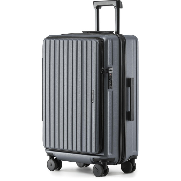 Розкладний валіза-тролей з жорсткою обшивкою та верхньою відкривальною панеллю, компресійним ременем та додатковим місцем для зберігання | Міцний, розтяжний, стійкий до подряпин, легкий (Бізнес-сірий, L-65см) L-65см Бізнес-сірий