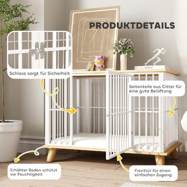 Клітка для собак PawHut з дверима та подушкою, сталева, для дому, середніх собак до 15 кг, 86x60x70 см, колір дуб+білий