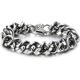 Браслет чоловічий COOLSTEELANDBEYOND з готичним черепом та ланцюгом, нержавіюча сталь, сріблястий колір