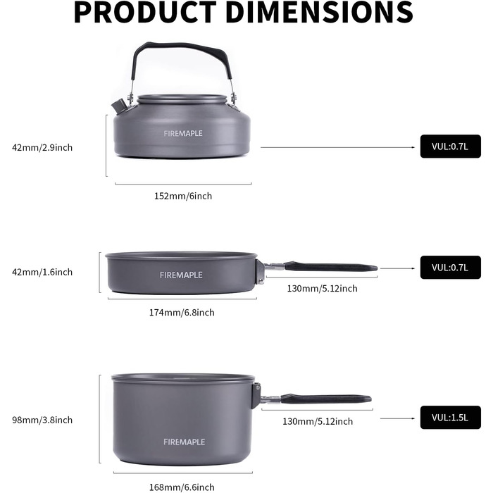 Набір кухонного посуду для кемпінгу Fire-Maple Feast 2: каструля, чайник, сковорода, тарілки та лопатка для 1-3 осіб. Ідеально для походів, трекінгу, риболовлі та пікніків. Чорний колір.