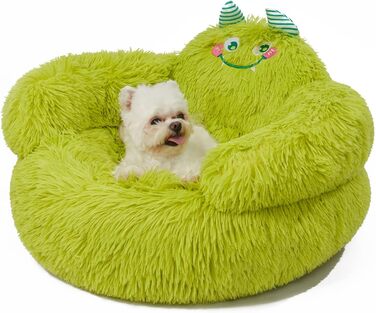 Fluffy Dog Bed Cat Bed, Donut Dog Bed for Large Dogs, Orthopedic Dog Bed Dog House Indoor, Dog Basket Size L (69 x 69 x 36 cm), Cartoon Dog Bed, Green (L 61 cm x l 61 cm x H 36 cm)
