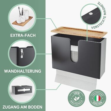 Nature Supplies Wooden Paper Towel Dispenser - Paper Towel Holder With Wall Mount or Tabletop Use, for C-Fold, Z-Fold, or Interfold Paper Towels (Black, Top)