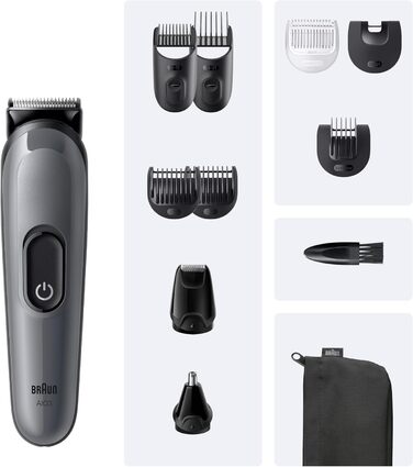 Braun Multigroom Series 3 AIO3545: Триммер 8-в-1 для бороди, волосся та тіла (сірий)