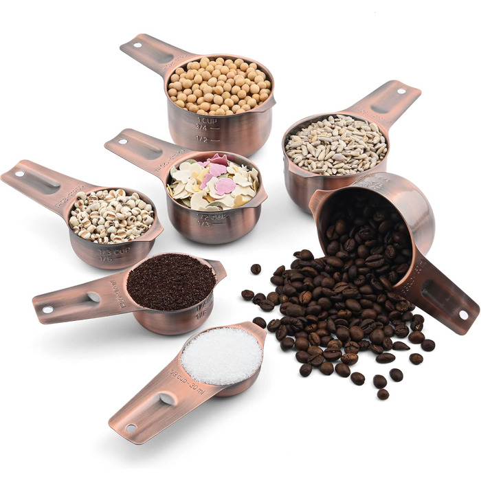 Measuring cup and spoon set, 18/8 stainless steel, measuring cups and spoons, metric and US measuring tool set, durable, 7 cups and 9 spoons, 1 leveler for baking and kitchen