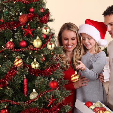 Набір ялинкових прикрас 50 шт. Червоні та золоті кулі для ялинки, міцний пластик, з гачками, для дому та саду