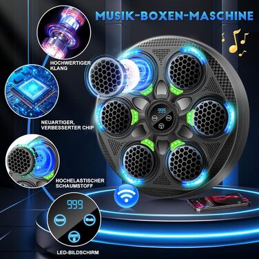 Музична боксерська машина: розумний набір для боксу з Bluetooth, 15 режимів швидкості та лічильник ударів для дорослих