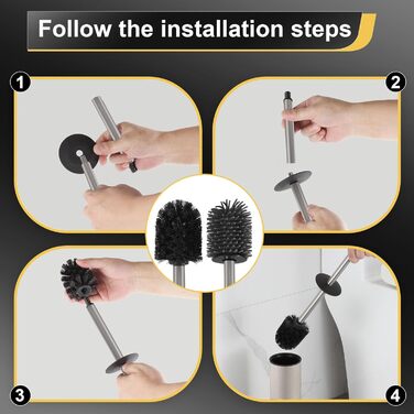 Підлогова щітка для унітазу Dazi з нержавіючої сталі, металева, матова, з 2 довгими щітками для глибокого очищення, запобігає розбризкуванню та засміченням (нікель)