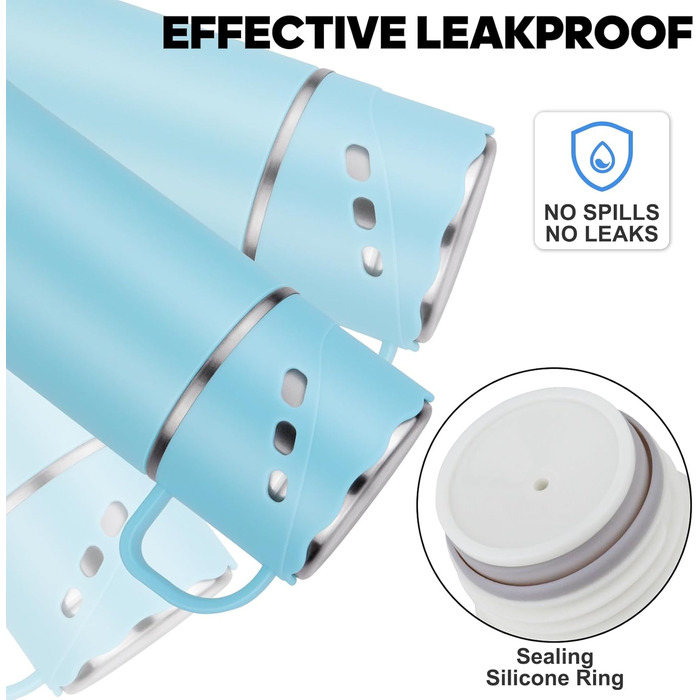 Термос з нержавіючої сталі 550 мл - термос-пляшка без протікань з чашкою та ручкою, вакуумний термокухоль 12 год гаряче / 12 год холодне, неслизький келих для кави в дорозі для спорту, роботи, школи, авто (Блакитний)