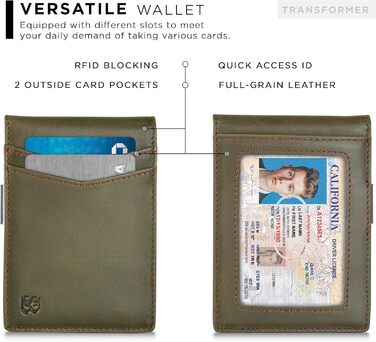 Чоловіче шкіряне портмонель SERMAN Brands з RFID-захистом, тонкий, чорний - Slim (зелений, мінімалістичний)