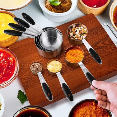 Measuring Cup and Spoon Set, 16 Pieces, Stainless Steel, 8 Nesting Measuring Cups and 7 Double-Sided Magnetic Measuring Spoon Set and 1 Leveler for Dry and Liquid Ingredients
