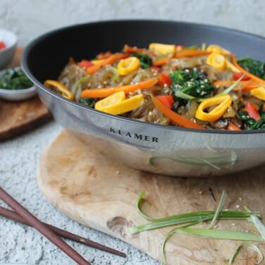 KLAMER Wok з нержавіючої сталі з антипригарним покриттям, професійний, для індукційних плит, з високим бортиком, сумісний з духовкою та посудомийною машиною