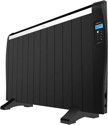Cecotec ReadyWarm 2500 Thermal Black Flat Radiator with Remote Control. 12 heating ribs and 1800W, LCD display, programmable timer, temperature selection, 25 m² range, and maximum safety with 12 black elements.