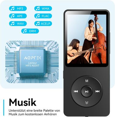 MP3 плеєр AGPTEK 32GB Bluetooth 5.3, 1.8
