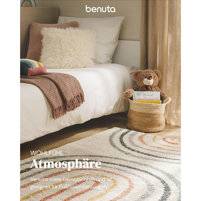 benuta Listen Kids Rug Gobi - Acrylic - Rectangular & in Style: Abstract, Children's Motifs, Stripes, Hygge & Cozy, Scandi Living - Easy Care for Living Room, Bedroom, Multicolor, 140x200 cm