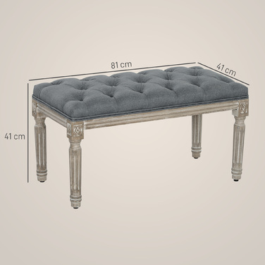 HOMCOM Upholstered Bench Gray Vintage Style Bench with Button Tufting from Rubber Wood & Linen 142x47x51cm for Dining Room & Entryway