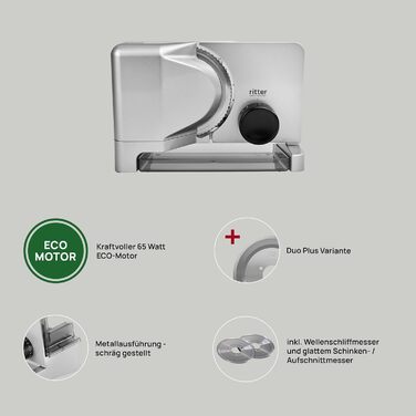 Електричний слайсер Ritter E 16 Duo Plus з металу, Made in Germany, срібний