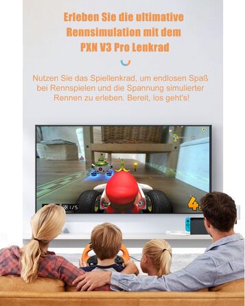 PXN V3 Pro - Геймерське кермо з педалями, 180°, вібрація, перемикач передач, paddle shift, для PC, PS4, PS3, Xbox, N Switch (Orange)