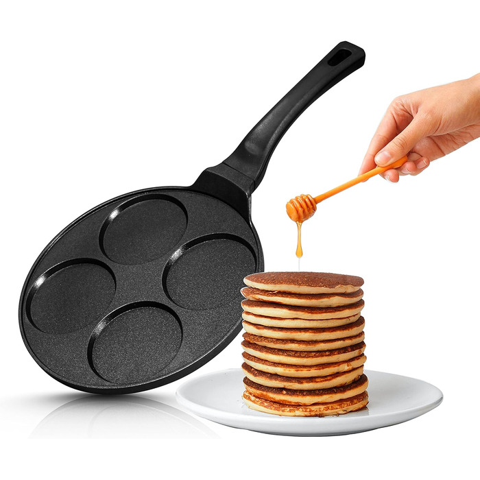 INTIGNIS® Non-Stick Pancake Pan – Mini Pancake Maker with Multiple Holes, 4 Holes, Crêpe and Pancake Pan in American Style for Perfect Individual Pancakes (26 cm, 4 Baking Molds)