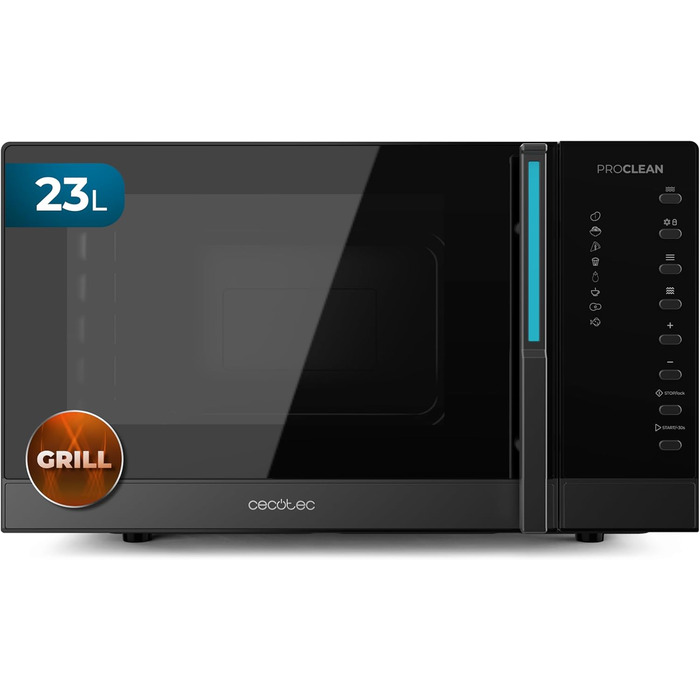 Мікрохвильова піч Cecotec Proclean 5130 з грилем, 23 л, 800/1000 Вт, рівномірне приготування, 5 рівнів потужності, функція розморожування, таймер 60 хв, діаметр обертового столу 285 мм